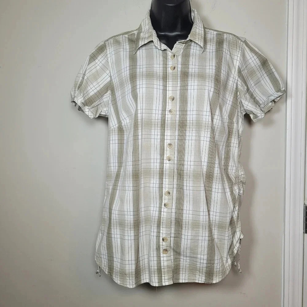 Women's Columbia Side Cinch Short Sleeve Button Down Shirt sz L 01384